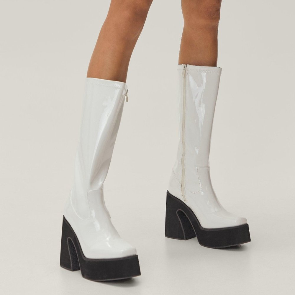 White Platform Knee High Boots size 10